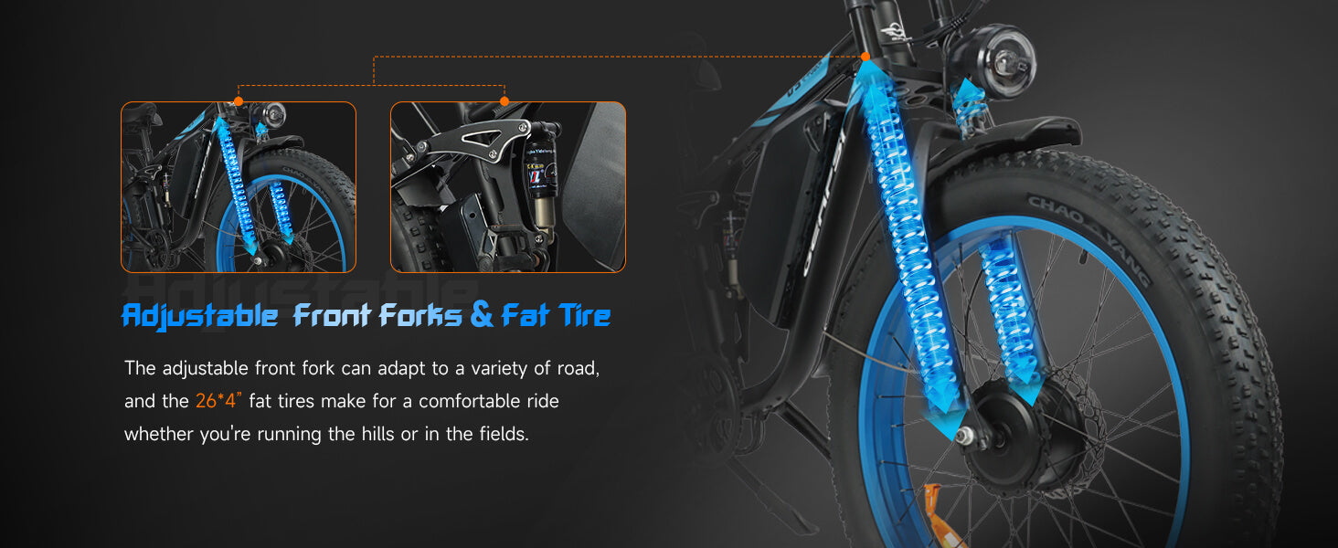 Full suspension system on DP-2603 52V dual motor electric bicycle