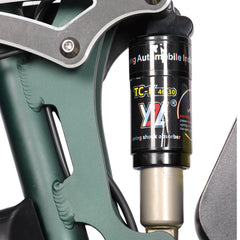 Mid suspension detail on green DP-2603 52V dual motor electric bike