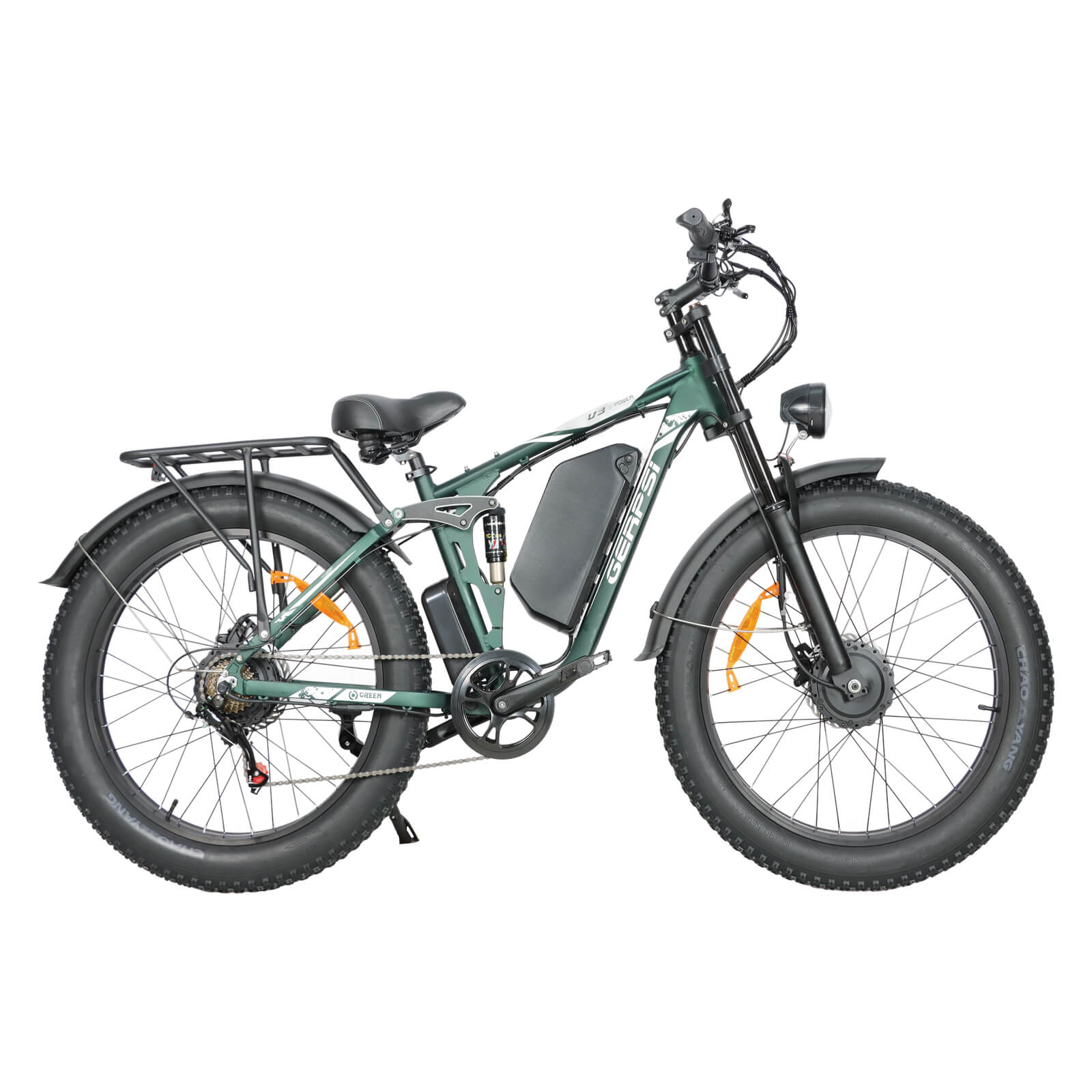 Right side view of green DP-2603 52V dual motor electric bike