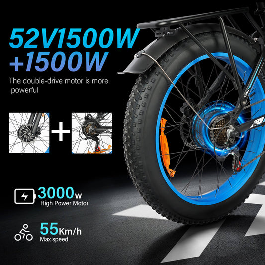 Peak 3000W motor close-up on DP-2603 52V dual motor electric bicycle