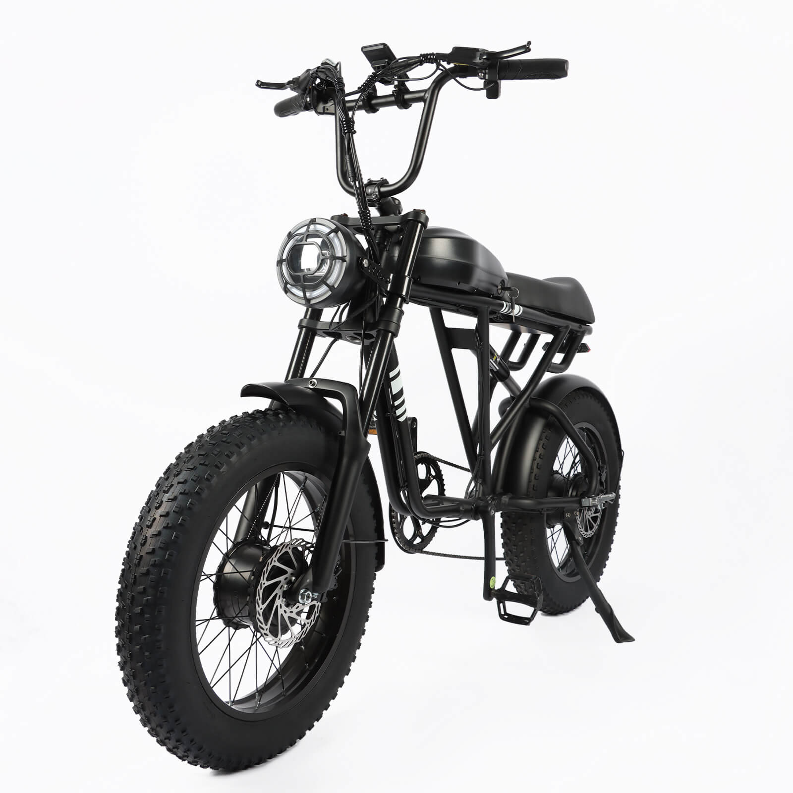 Front left angle view of black DP-2008 ebike