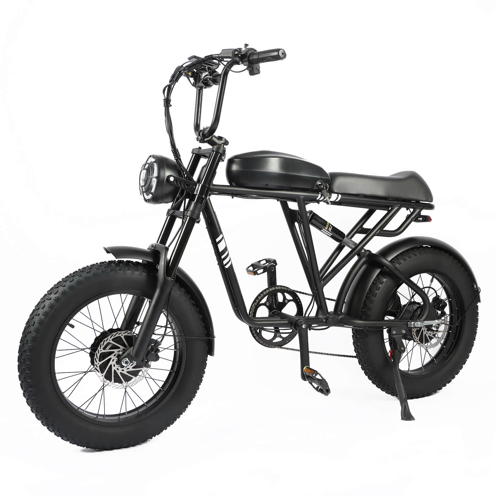 Front left angle view of black DP-2008 ebike