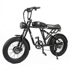 Front left angle view of black DP-2008 ebike