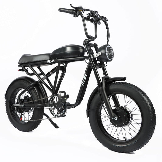 Front right angle view of black DP-2008 ebike