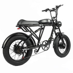 Rear right angle view of black DP-2008 electric bike