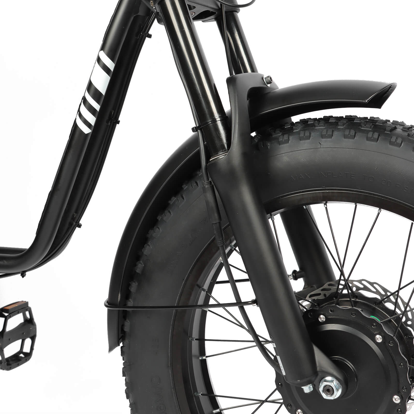 Fat tire tread pattern detail on DP-2008 ebike