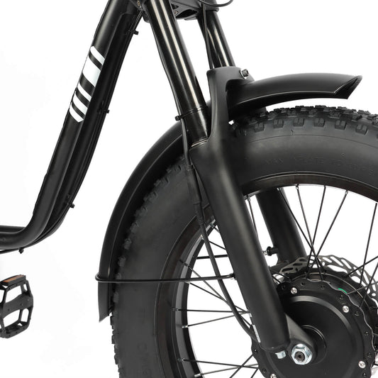 Fat tire tread pattern detail on DP-2008 ebike