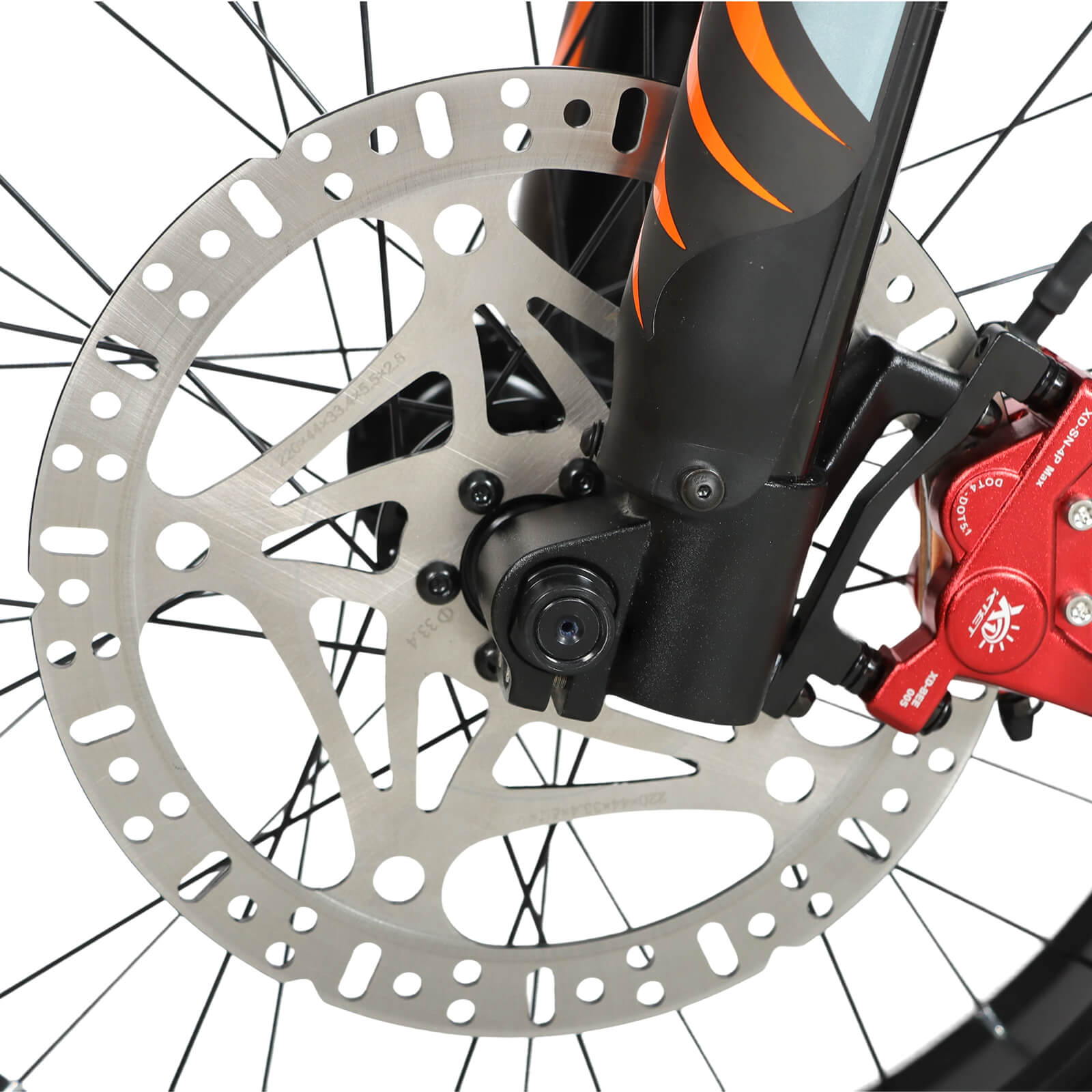 Front hydraulic disc brake detail of Voltvibe P2 ebike